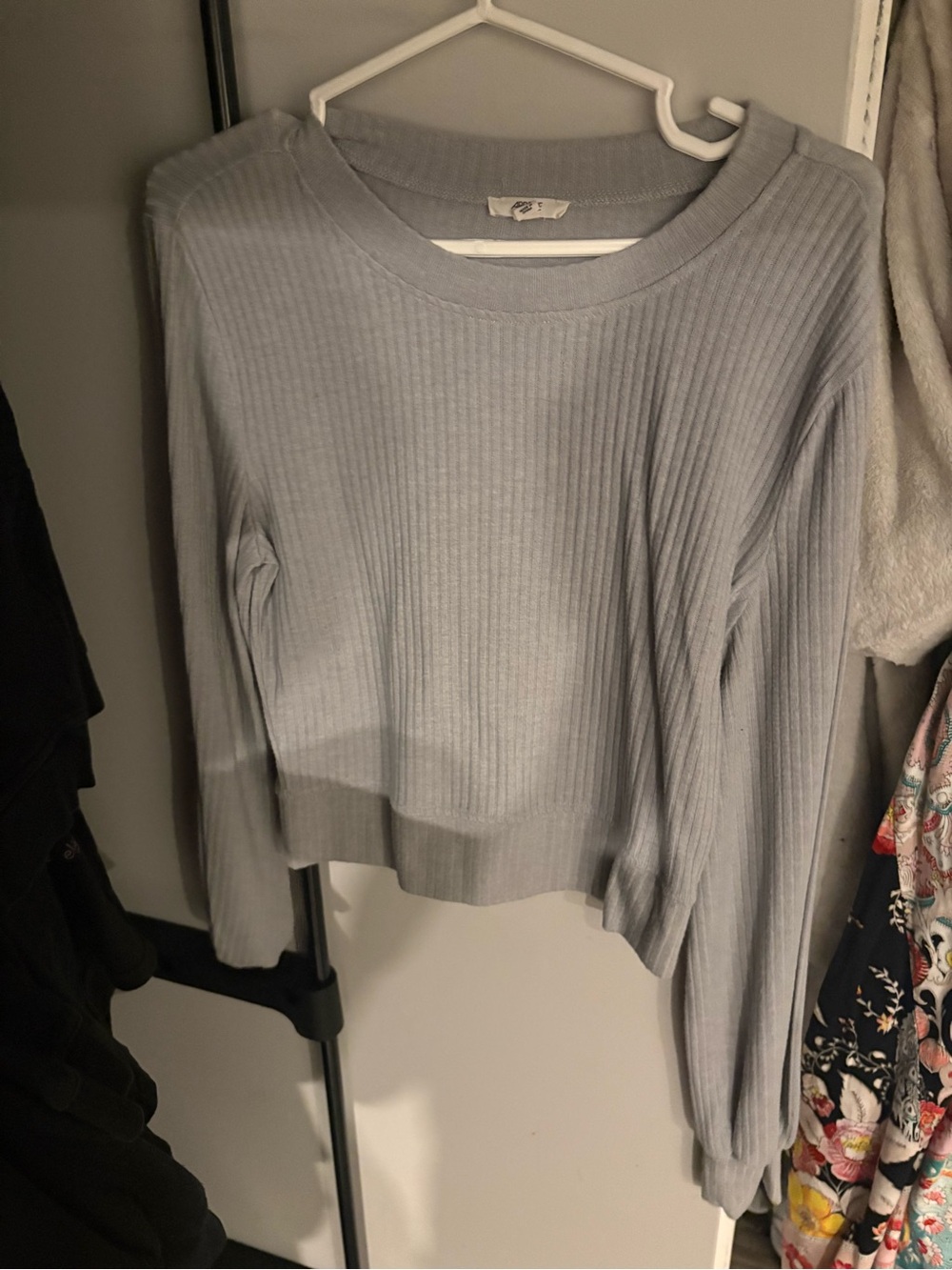 Light Gray Ribbed Crewneck Sweater - Women